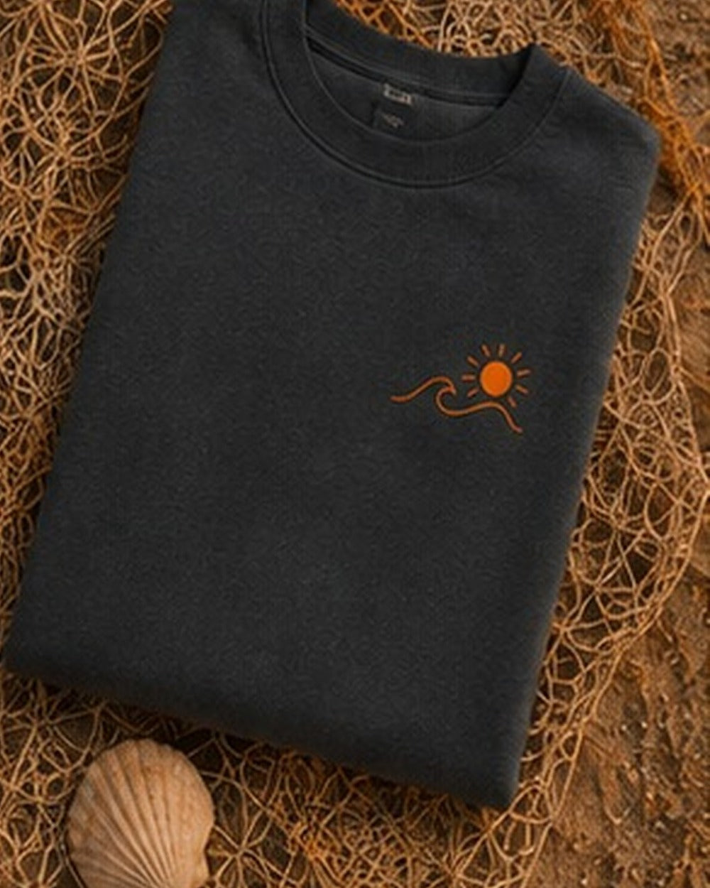 Pull Écume & Soleil motif Esprit Bassin, coloris anthracite, 280 g/m², porté face
