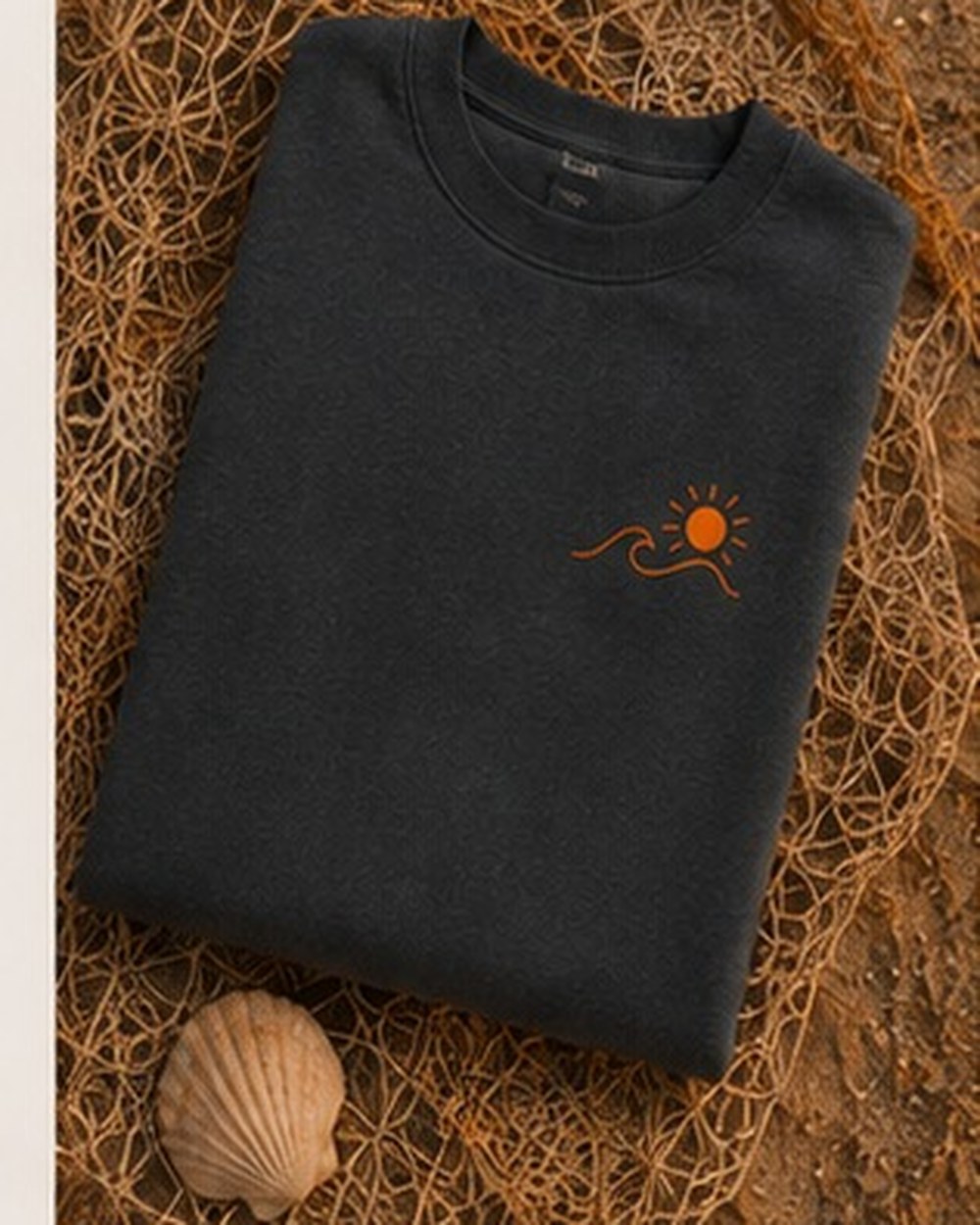 Pull Écume & Soleil motif Esprit Bassin, coloris anthracite, 280 g/m², porté face