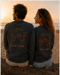 Pull Écume & Soleil motif Esprit Bassin anthracite, flocage forêt de pins et queue de baleine dans le dos